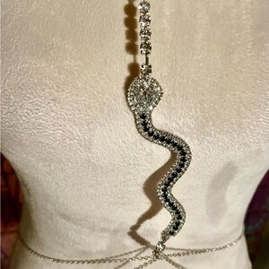 Silver & Black Snake Body Chain (Rhinestones)